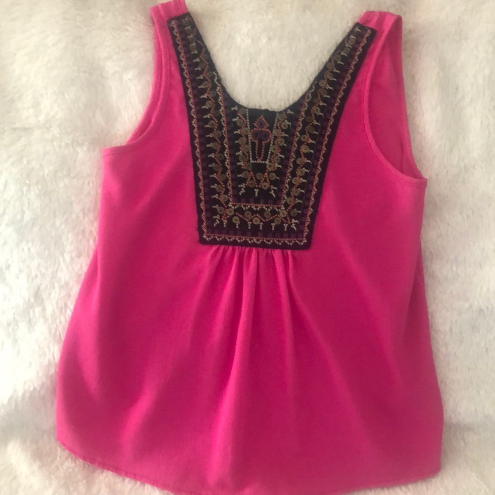 Hot pink tank with embellishment